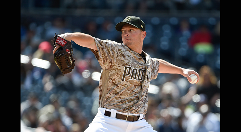MAY 19: Robbie Erlin #41 of the San Diego Padres pitches during the sixth inning of a baseball game against the Pittsburgh Pirates at Petco Park May 19, 2019 in San Diego, California. (Photo by Denis Poroy/Getty Images)