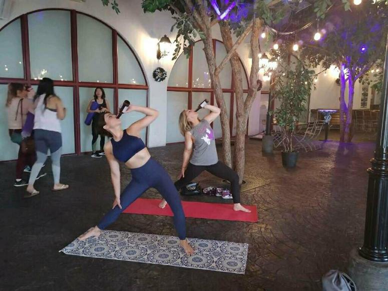 Exalted Warrior & swig MJRadioDvia beer yoga