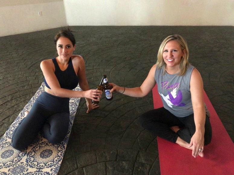 MJ & Ashley enjoy a cheers before yoga MjRadioDiva Beer Yoga