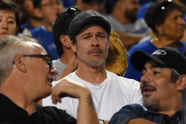 Apr 10, 2018; Los Angeles, CA, USA; Actor Brad Pitt attends the game between the Los Angeles Dodgers and the Oakland Athletics at Dodger Stadium.