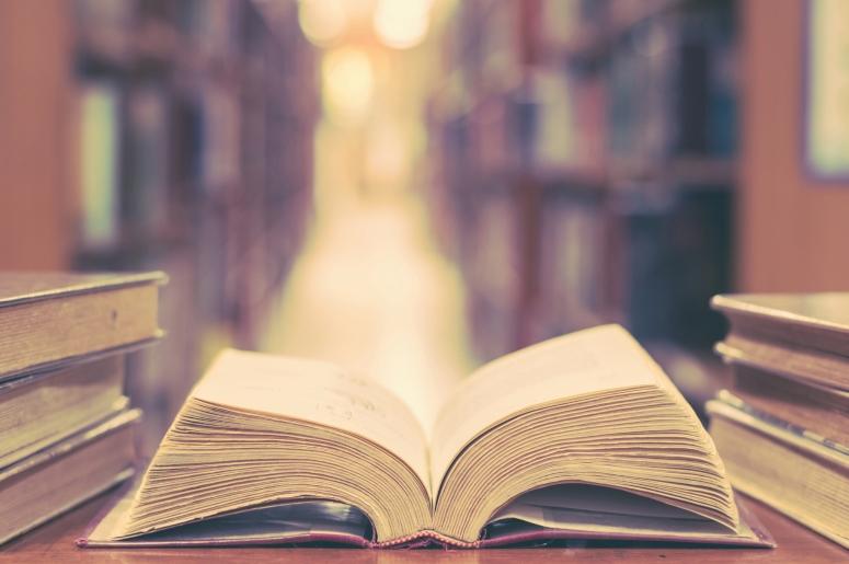 open book in library