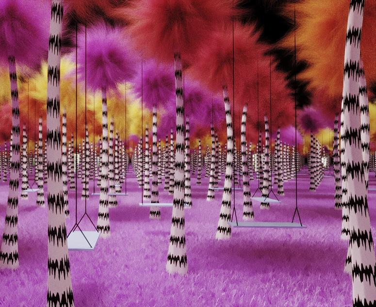 This undated rendering provided by Dr. Seuss Enterprises shows a grove of Truffula trees, from Seuss' book "The Lorax," that will be incorporated as part of a touring immersive attraction tied to the work of the famous late author. Dr. Seuss Experience