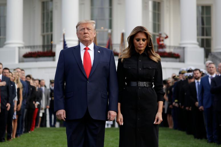 President Donald Trump and first lady Melania Trump participate in a moment of silence honoring the victims of the Sept. 11 terrorist attacks, on the South Lawn of the White House, Wednesday, Sept. 11, 2019, in Washington. Anniversary of 9/11