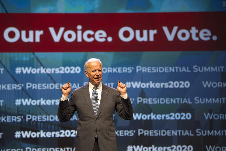 Democratic presidential candidate former Vice President Joe Biden speaks at the first-ever "Workers' Presidential Summit" at the Convention Center in Philadelphia, Sept. 17, 2019. The Philadelphia Council of the AFL-CIO hosted the event. Joe Biden
