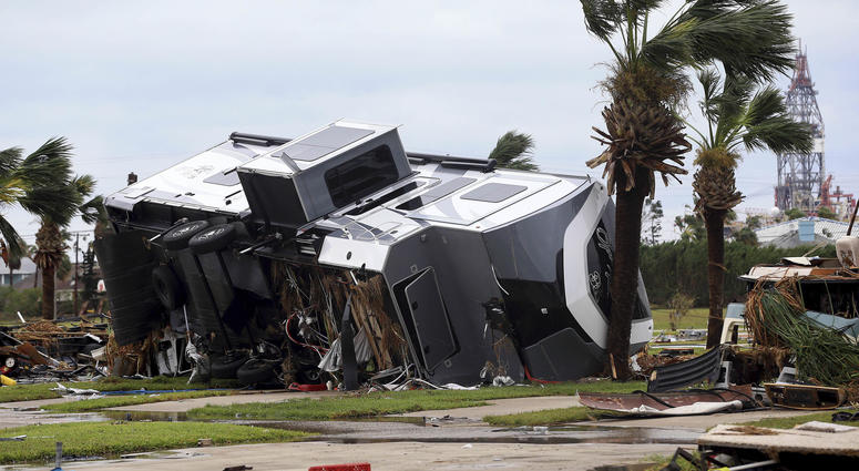 Aug 26, 2017; Corpus Christi, TX, USA; Mobile homes are destroyed at an RV park after Hurricane Harvey landed in the Coast Bend area. Aug 26, 2017; Corpus Christi, TX, USA; Mobile homes are destroyed at an RV park after Hurricane Harvey landed in the Coast Bend area.