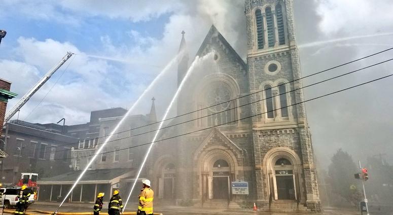 A West Philly church was set ablaze Aug. 27, 2019 in a massive three-alarm fire. West Philly church on fire
