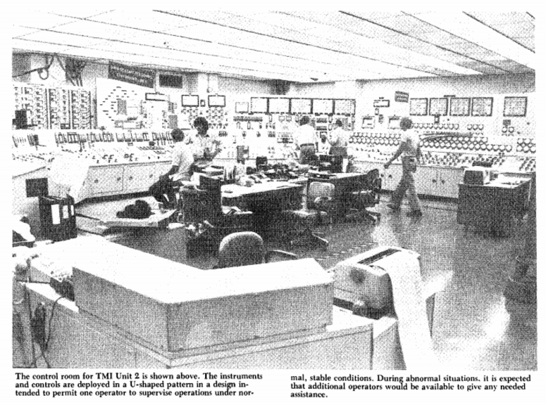 This image from the 1979 Nuclear Regulatory Commission Annual Report shows the control room for Three Mile Island Unit 2. This image from the 1979 Nuclear Regulatory Commission Annual Report shows the control room for Three Mile Island Unit 2.