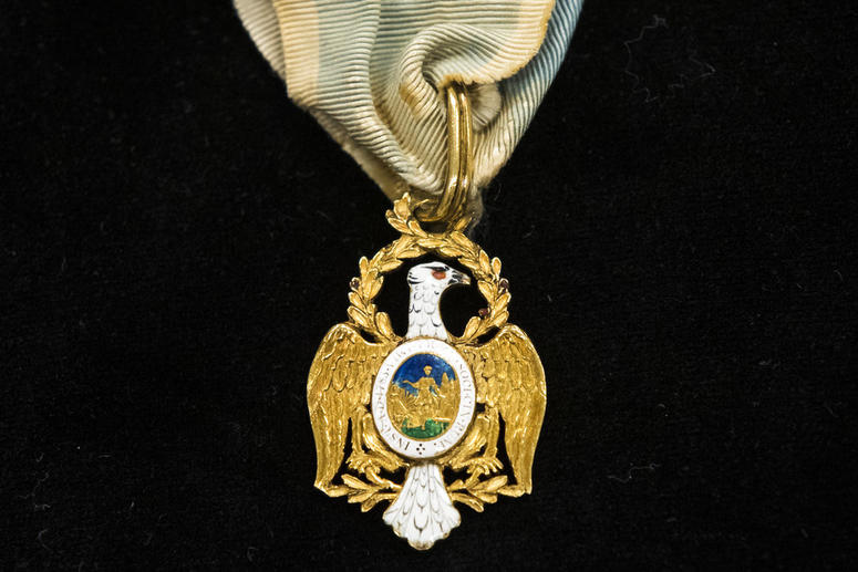 Displayed is Alexander Hamilton's Society of the Cincinnati Eagle insignia at the Museum of the American Revolution in Philadelphia, Monday, Nov. 12, 2018. Displayed is Alexander Hamilton's Society of the Cincinnati Eagle insignia at the Museum of the American Revolution in Philadelphia, Monday, Nov. 12, 2018.