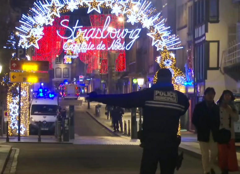 In this image made from video, emergency services arrive on the scene of a Christmas market in Strasbourg, France, Tuesday, Dec. 11, 2018. In this image made from video, emergency services arrive on the scene of a Christmas market in Strasbourg, France, Tuesday, Dec. 11, 2018.