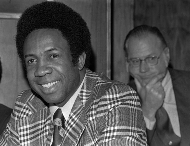 This June 19, 1996, file photo shows Frank Robinson at a news conference in Cleveland, Ohio, after being named Major League Baseball's first black manager, with the Cleveland Indians. This June 19, 1996, file photo shows Frank Robinson at a news conference in Cleveland, Ohio, after being named Major League Baseball's first black manager, with the Cleveland Indians.