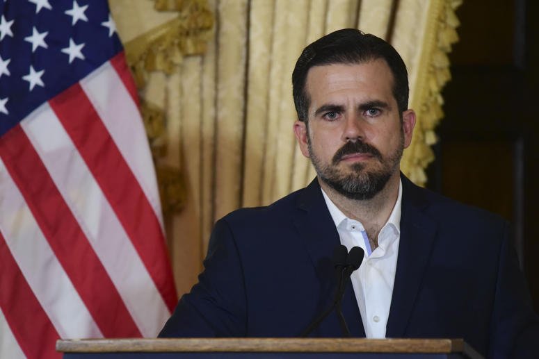 Puerto Rico Gov. Ricardo Rossello holds a press conference, almost two days after federal authorities arrested the island's former secretary of education and five others, in San Juan, Puerto Rico, July 11, 2019. Ricardo Rossello