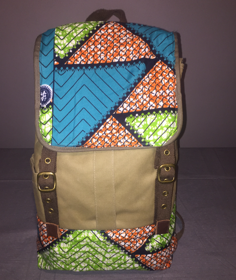 A bookbag by Carol Baird, whose business "Khalia Cares" will donate one for every one sold. Baird Bookbag