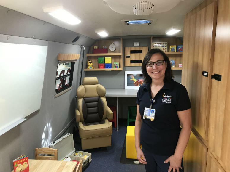 Virtua speech-language pathologist Maria Emerson said the van comes equipped with amenities like toys and games in an effort to take some of the anxiety off their young patients. Virtua speech-language pathologist Maria Emerson said the van comes equipped with amenities like toys and games in an effort to take some of the anxiety off their young patients.