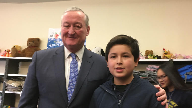 Mayor Jim Kenney stands with a student at Taggart Elementary School. Mayor Jim Kenney stands with a student at Taggart Elementary School.