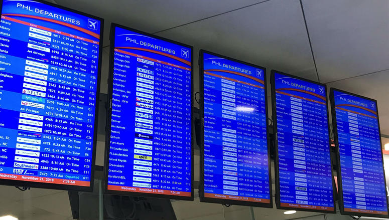 Nearly all flights out of PHL airport are on time at the moment. Nearly all flights out of PHL airport are on time at the moment.