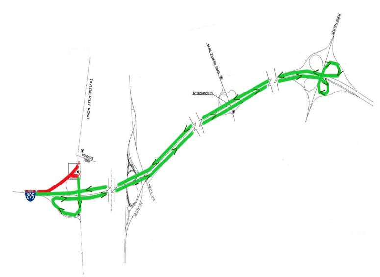24/7 Closure/Detour Scheduled to Begin Wednesday, May 29 At Taylorsville Road On-Ramp to I-295 West 24/7 Closure/Detour Scheduled to Begin Wednesday, May 29 At Taylorsville Road On-Ramp to I-295 West