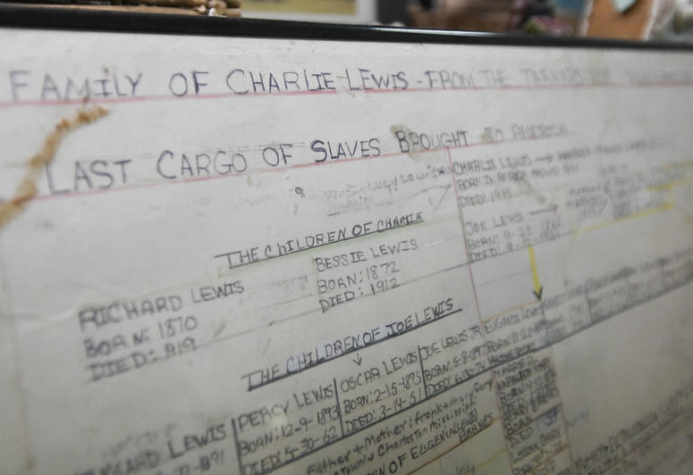 Lorna Gail Woods, a direct descendant of Clotilda survivor Charlie Lewis, explains her family tree in Africatown in Mobile, Ala., on Tuesday, Jan. 29, 2019. Lorna Gail Woods, a direct descendant of Clotilda survivor Charlie Lewis, explains her family tree in Africatown in Mobile, Ala., on Tuesday, Jan. 29, 2019.