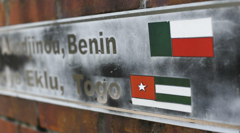 The flags of the nations of Benin and Togo, the west African homes of the survivors of the Clotilda, remain on display on a monument at what was the Africatown Welcome Center in Mobile, Ala., on Tuesday, Jan. 29, 2019. The flags of the nations of Benin and Togo, the west African homes of the survivors of the Clotilda, remain on display on a monument at what was the Africatown Welcome Center in Mobile, Ala., on Tuesday, Jan. 29, 2019.