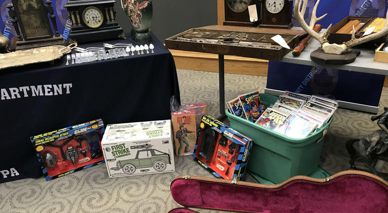 The Montgomery County District Attorneys Office displays items believed to have been taken by two men charged in a string of burglaries. items taken in a string of burglaries