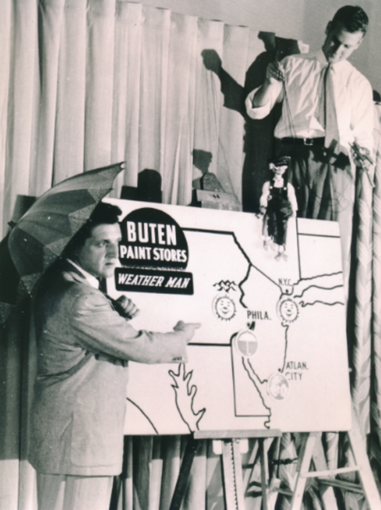 Lew Klein with marionette at his first job on a weather show in the 1940s. Lew Klein with marionette at his first job on a weather show in the 1940s.