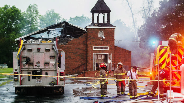Firefighters and fire investigators respond to a fire at Mt. Pleasant Baptist Church Thursday, April 4, 2019, in Opelousas, La. Firefighters and fire investigators respond to a fire at Mt. Pleasant Baptist Church Thursday, April 4, 2019, in Opelousas, La.