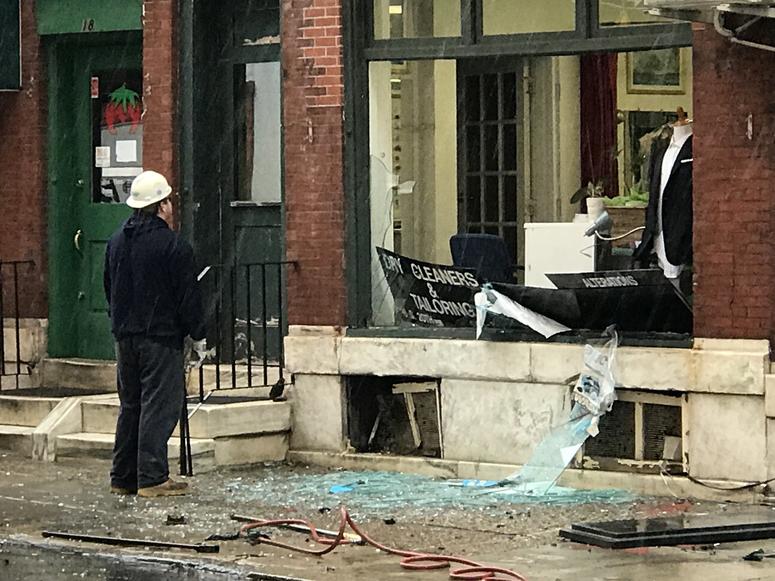 A tailoring and cleaning business had its windows blown out during an underground explosion on 20th Street near Ranstead Street. A tailoring and cleaning business had its windows blown out during an underground explosion on 20th Street near Ranstead Street.