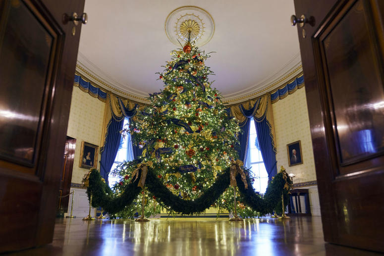 The official White House Christmas tree is seen in the Blue Room during the 2018 Christmas Press Preview at the White House in Washington, Monday, Nov. 26, 2018. The official White House Christmas tree is seen in the Blue Room during the 2018 Christmas Press Preview at the White House in Washington, Monday, Nov. 26, 2018.