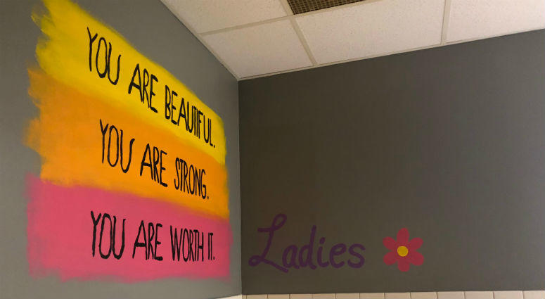 On the walls at Garrettford Elementary School bathrooms, there are new uplifting messages . You are beautiful
