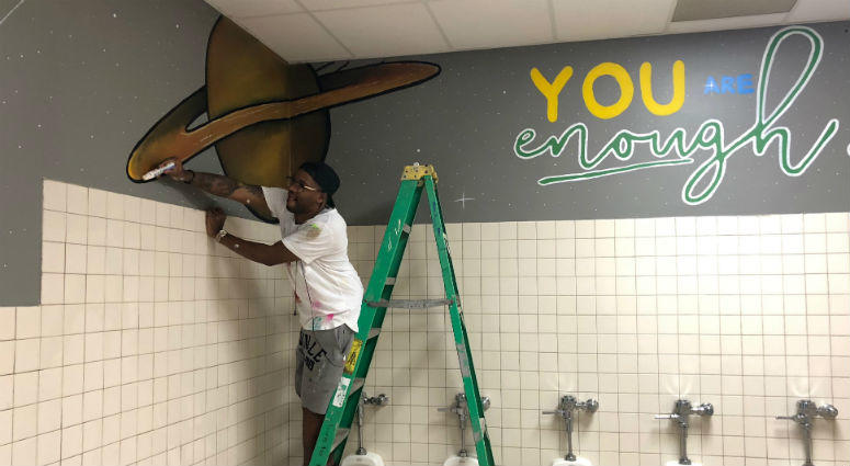 On the walls at Garrettford Elementary School bathrooms, there are new uplifting messages . You are enough