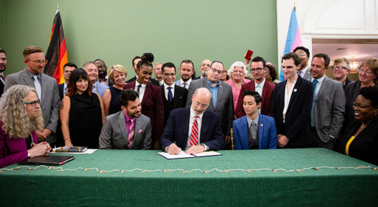 Gov. Tom Wolf signs an executive order creating the Pennsylvania Commission on LGBTQ Affairs on Aug. 6, 2018. Gov. Tom Wolf signs an executive order creating the Pennsylvania Commission on LGBTQ Affairs on Aug. 6, 2018.