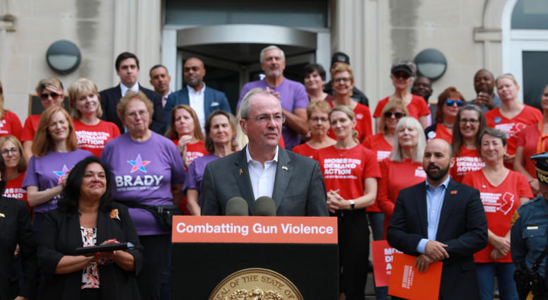 Gov. Phil Murphy signs an executive order to combat the crisis of gun violence at Morristown City Hall, Sept. 10, 2019. Gov. Phil Murphy