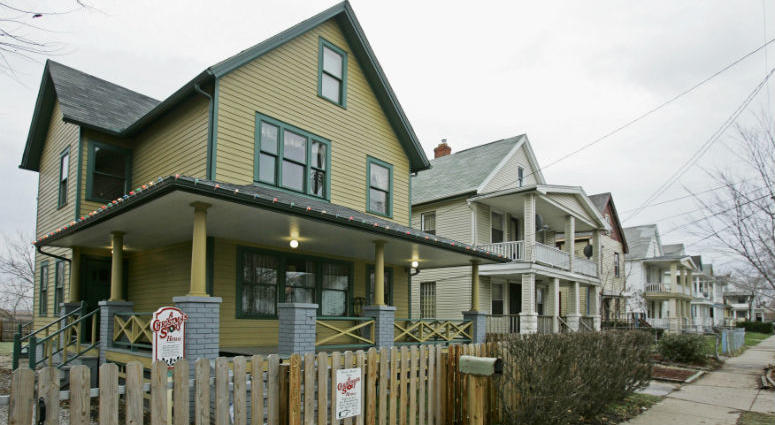 This file photo shows the house, left, where the 1983 movie "A Christmas Story" was filmed in Tremont neighborhood of Cleveland. A Christmas Story House