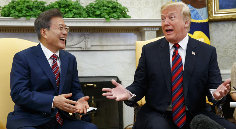 President Donald Trump meets with South Korean President Moon Jae-In in the Oval Office of the White House. President Donald Trump meets with South Korean President Moon Jae-In in the Oval Office of the White House.