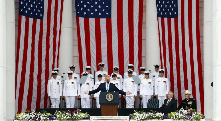 President Donald Trump speaks at the Memorial Amphitheater in Arlington National Cemetery on Memorial Day. President Donald Trump speaks at the Memorial Amphitheater in Arlington National Cemetery on Memorial Day.
