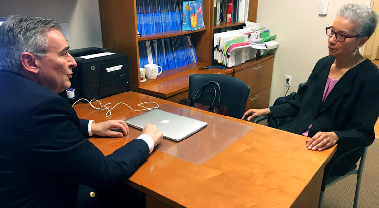 Adine Usher, 78, meets with breast cancer study leader Dr. Joseph Sparano at the Montefiore and Albert Einstein College of Medicine in the Bronx borough of New York. Adine Usher, 78, meets with breast cancer study leader Dr. Joseph Sparano at the Montefiore and Albert Einstein College of Medicine in the Bronx borough of New York.