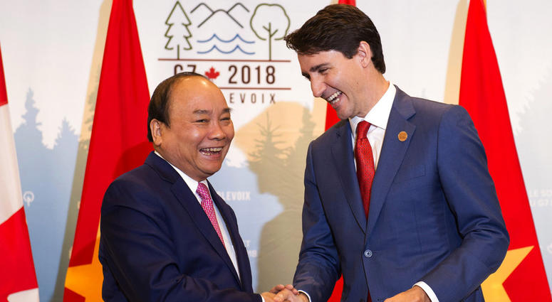 Prime Minister Justin Trudeau, right, meets with the Prime Minister of Vietnam, Nguyen Xuan Phuc, during a bilateral meeting as part of the G7. Prime Minister Justin Trudeau, right, meets with the Prime Minister of Vietnam, Nguyen Xuan Phuc, during a bilateral meeting as part of the G7.