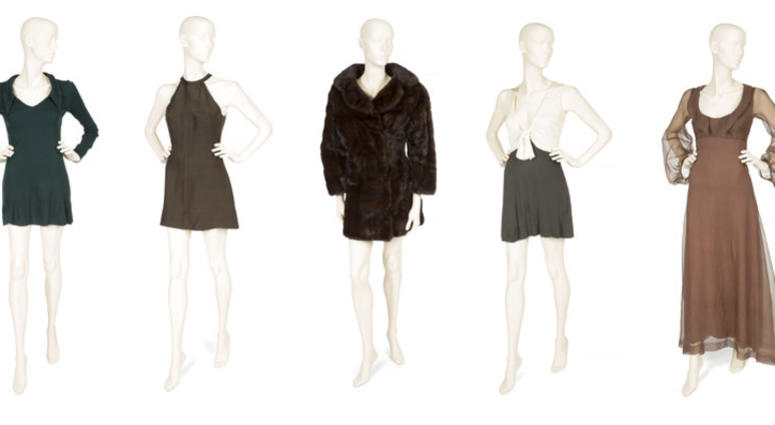 This combination photo shows various outfits owned by the late actress Sharon Tate which will be auctioned November 17 in Los Angeles and online by Julien’s Auctions. This combination photo shows various outfits owned by the late actress Sharon Tate which will be auctioned November 17 in Los Angeles and online by Julien’s Auctions.