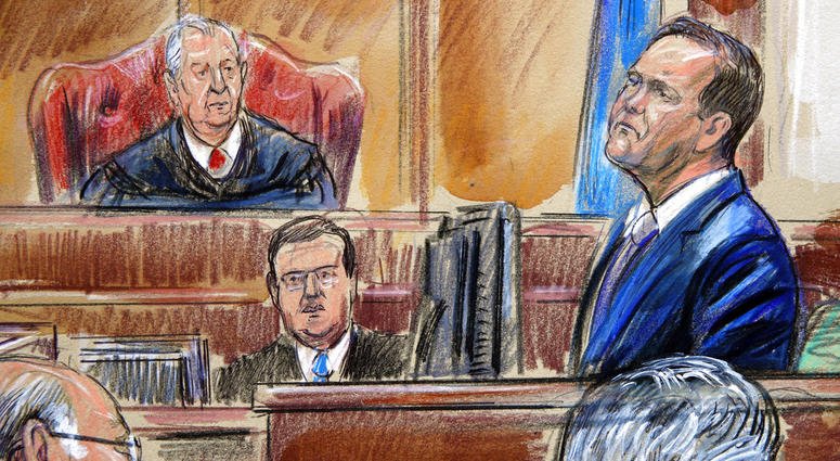 This courtroom sketch depicts Rick Gates on the witness stand as he is cross examined by defense lawyer Kevin Downing during the trial of former Donald Trump campaign chairman Paul Manafort on bank fraud and tax evasion at federal court in Alexandria, Va. This courtroom sketch depicts Rick Gates on the witness stand as he is cross examined by defense lawyer Kevin Downing during the trial of former Donald Trump campaign chairman Paul Manafort on bank fraud and tax evasion at federal court in Alexandria, Va.