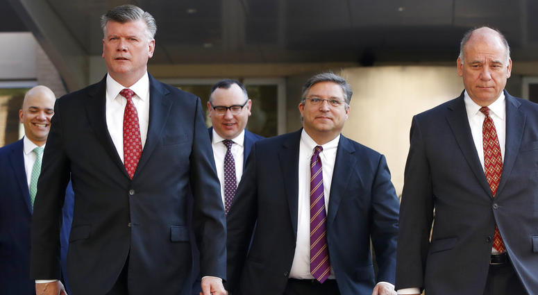 Members of the defense team for Paul Manafort, including from left, Jay Nanavati, Kevin Downing, Brian Ketcham, Richard Westling, and Thomas Zehnle, walk to federal court as the trial of the former Trump campaign chairman continues. Members of the defense team for Paul Manafort, including from left, Jay Nanavati, Kevin Downing, Brian Ketcham, Richard Westling, and Thomas Zehnle, walk to federal court as the trial of the former Trump campaign chairman continues.