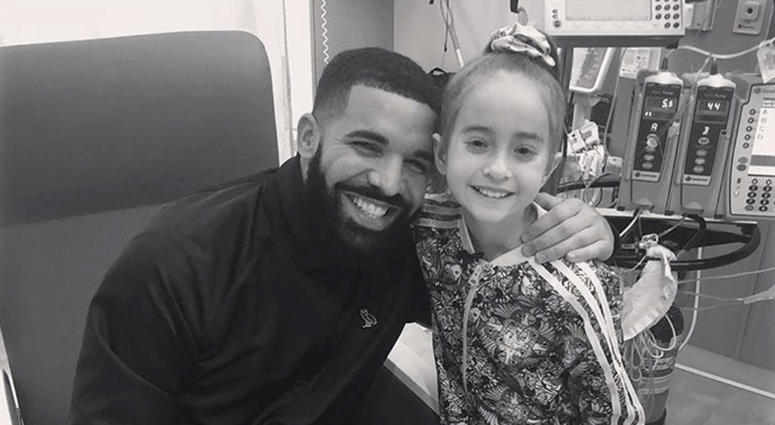 This Monday, Aug, 20, 2018 photo provided by the rapper Drake shows him posing with Sofia Sanchez, at Lurie Children's Hospital in Chicago. This Monday, Aug, 20, 2018 photo provided by the rapper Drake shows him posing with Sofia Sanchez, at Lurie Children's Hospital in Chicago.