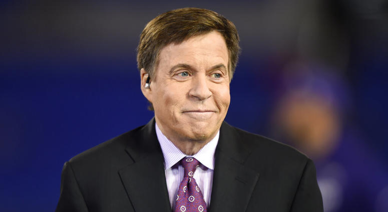 In this Nov. 10, 2016, file photo, NBC sportscaster Bob Costas appears before an NFL football game between the Baltimore Ravens and the Cleveland Browns, in Baltimore. NBC sportscaster Bob Costas