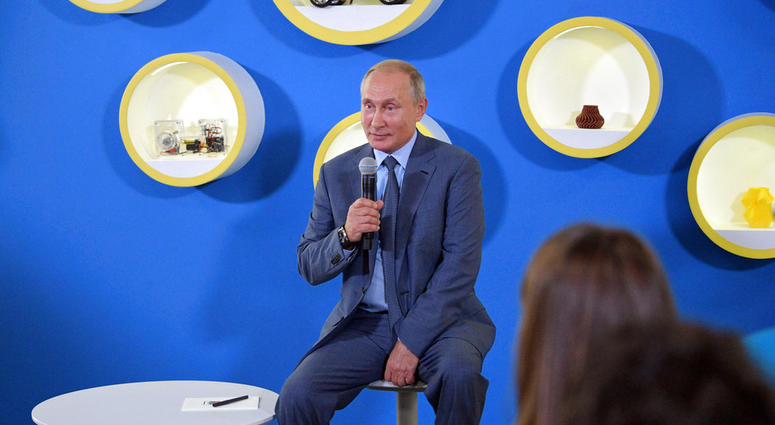 Russian President Vladimir Putin speaks as he meets with the students while visiting the Sirius Educational Centre for Gifted Children during the traditional opening of the school year known as the "Day of Knowledge" in Sochi, Sept. 1, 2018. Russian President Vladimir Putin speaks as he meets with the students while visiting the Sirius Educational Centre for Gifted Children during the traditional opening of the school year known as the "Day of Knowledge" in Sochi, Sept. 1, 2018.