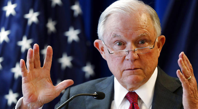 In this July 13, 2018 photo, Attorney General Jeff Sessions delivers remarks in Portland, Maine. Attorney General Jeff Sessions