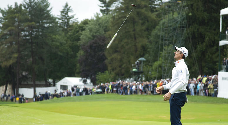 Justin Rose, of England, tosses his club after missing a putt for par on the 18th hole during the BMW Championship golf tournament at the Aronimink Golf Club, Monday, Sept. 10, 2018, in Newtown Square, Pa. Justin Rose, of England, tosses his club after missing a putt for par on the 18th hole during the BMW Championship golf tournament at the Aronimink Golf Club, Monday, Sept. 10, 2018, in Newtown Square, Pa.