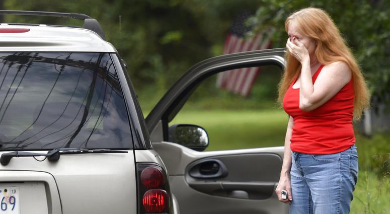 Shirley Pollack, of Perryville, Md. reacts to what authorities have called a shooting with multiple victims in Perryman, Md. on Thursday, Sept. 20, 2018.