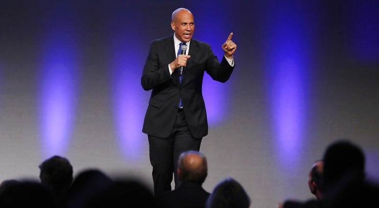 U.S. Sen. Cory Booker, D-N.J., speaks during the Iowa Democratic Party's annual Fall Gala, Saturday, Oct. 6, 2018, in Des Moines, Iowa. U.S. Sen. Cory Booker, D-N.J., speaks during the Iowa Democratic Party's annual Fall Gala, Saturday, Oct. 6, 2018, in Des Moines, Iowa.