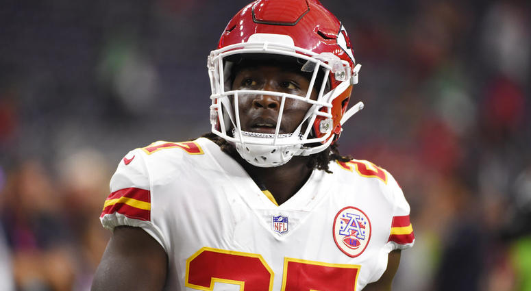 FILE - In this Oct. 8, 2017, file photo, Kansas City Chiefs running back Kareem Hunt warms up for the team's NFL football game against the Houston Texans in Houston. FILE - In this Oct. 8, 2017, file photo, Kansas City Chiefs running back Kareem Hunt warms up for the team's NFL football game against the Houston Texans in Houston.