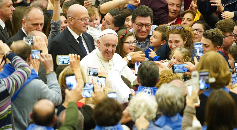 Pope Francis arrives for an audience for members of the dioceses of Molfetta and Ugento-Santa Maria di Leuca, at the Vatican, Saturday, Dec. 1, 2018. Pope Francis