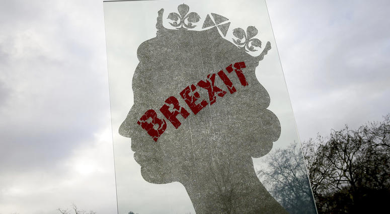A view of a sculpture by London based Italian artist Matt Marga "One Million Queen" which depicts a profile of Britain's Queen Elizabeth II in London, Monday, Dec. 10, 2018. A view of a sculpture by London based Italian artist Matt Marga "One Million Queen" which depicts a profile of Britain's Queen Elizabeth II in London, Monday, Dec. 10, 2018.