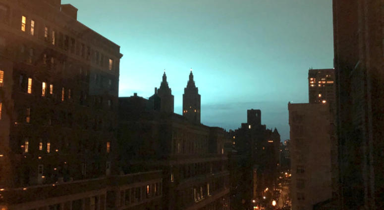 This photo shows blue light over New York, as seen from Manhattan Brough of New York on Thursday, Dec. 27, 2018. This photo shows blue light over New York, as seen from Manhattan Brough of New York on Thursday, Dec. 27, 2018.